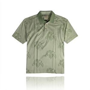 Pusser’s Tortola BVI Silk & Cotton Polo Shirt - Large -Green Hibiscus Leaf Print